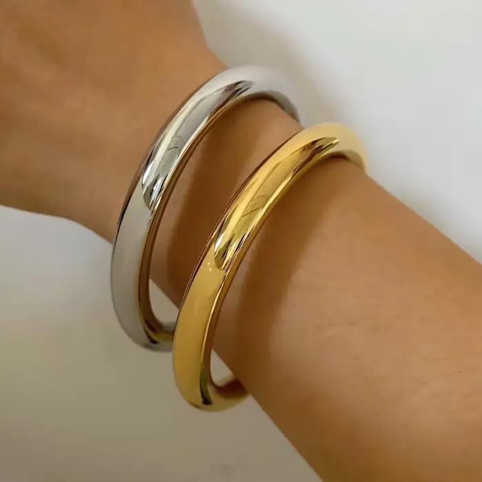 CARLIDANA à la mode plaqué or 18 carats bijoux incolore Bracelet creux femmes gros bracelets en acier inoxydable