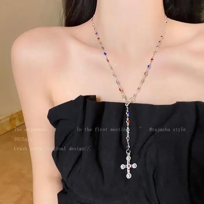 Collier bohème en forme de Y, longue chaîne colorée en or et argent pour femmes, bijoux cadeau de fê