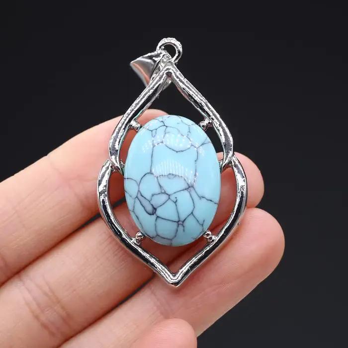 Pendentif en pierre naturelle pour femme, forme géométrique européenne et américaine, collier de bricolage, accessoires de bijoux, cadeaux exquis, nouveau