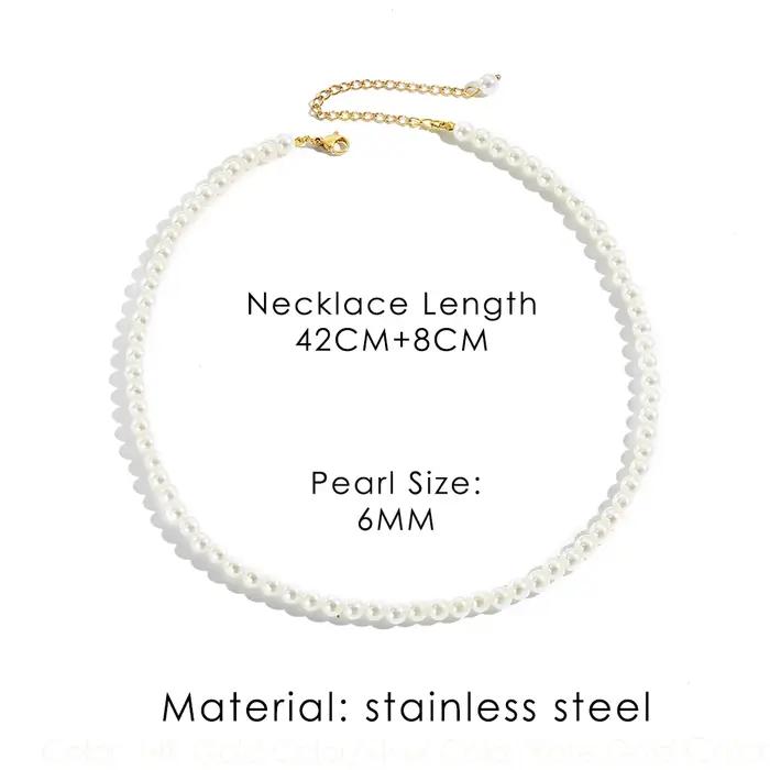Collier de perles en acier inoxydable pour femmes et hommes, tour de cou de perles, cadeau de mariag