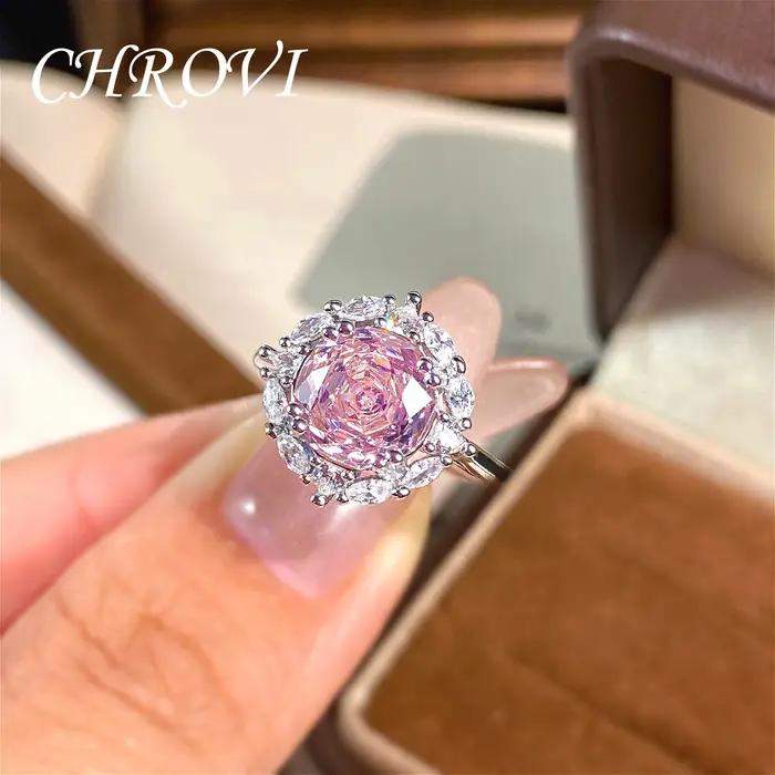 Bague en argent sterling 925 vintage française avec diamant rose millénaire et diamant violet pour f