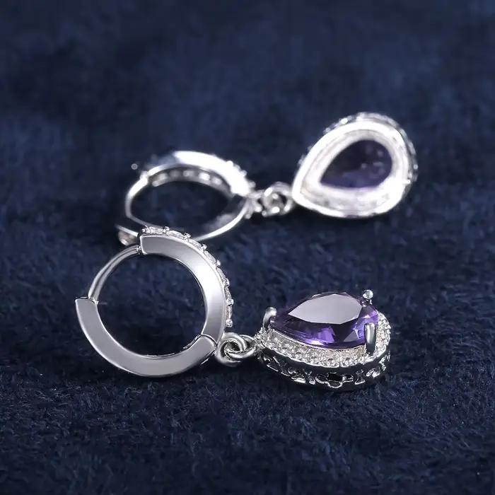 Boucles d'oreilles en argent sterling 925 avec zirconium violet pour femme occasions spéciales anniversaire fiançailles cadeau mariage