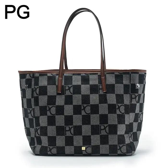 Sac à bandoulière pour femme PG, design rétro damier, haut de gamme, polyvalent, grande capacité, po