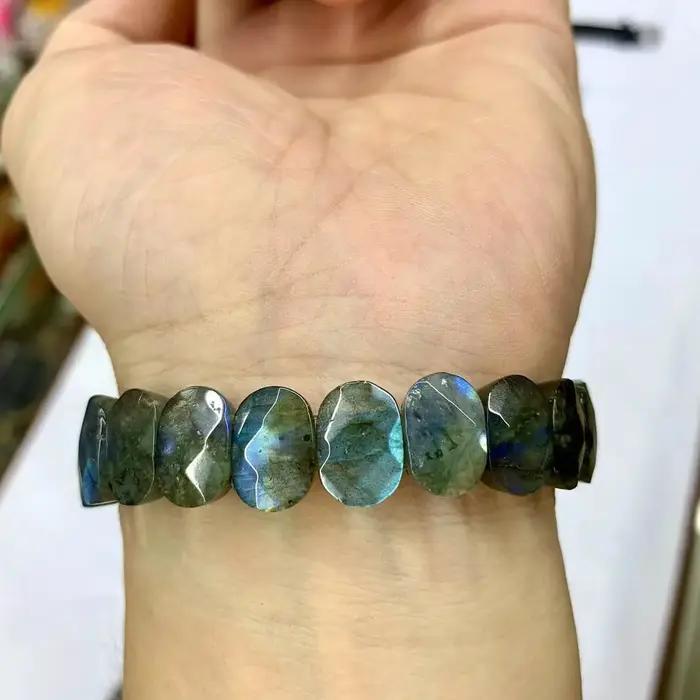 Bracelet de Labradorite Furiosa pierre naturelle arc-en-ciel perles géométriques bracelet à brins cadeau bijoux pour hommes et femmes occasions spéciales