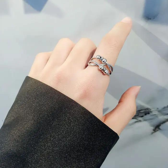 Bague d'anxiété réglable en perles bohème pour femmes