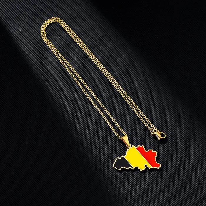 Acier inoxydable émail belgique carte drapeau pendentif collier unisexe Couple ethnique patriotique bijoux cadeau offre spéciale européenne américaine