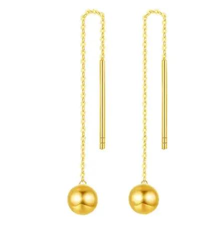 Boucles d'oreilles longues boule en or 18 carats pour femmes, boucles d'oreilles pendantes, or massi