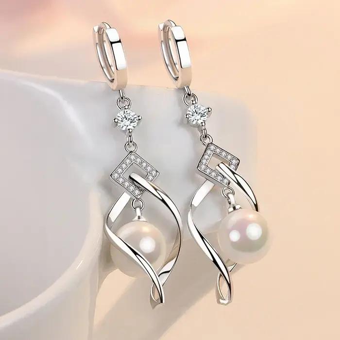 Andara 925 en argent Sterling AAA Zircon boucles d'oreilles en perles naturelles pour les femmes mode magnifique bijoux de fête de fiançailles de mariage