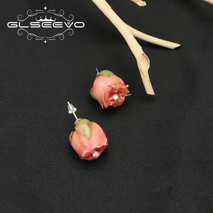 Boucles d'Oreilles en Perles Naturelles de Fleurs Roses pour Femme