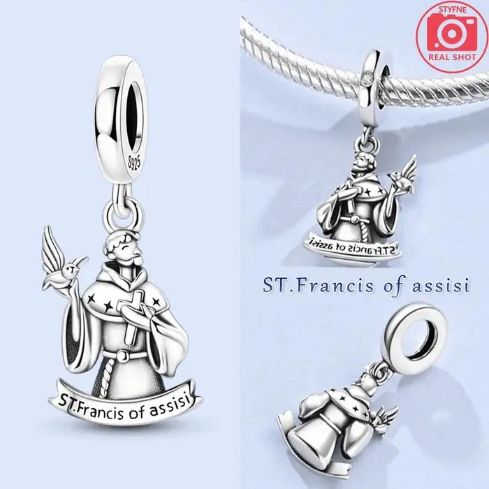 Breloques en argent 925 Saint François Cheval Croix Lumineuse Perles Notre-Dame Pendentif Compatible Bracelets Originaux Femme Bijoux DIY Cadeaux