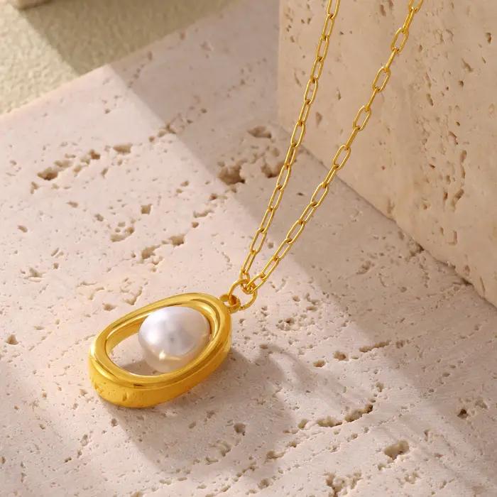 Collier chaîne à maillons pour femme en acier inoxydable avec pendentif creux