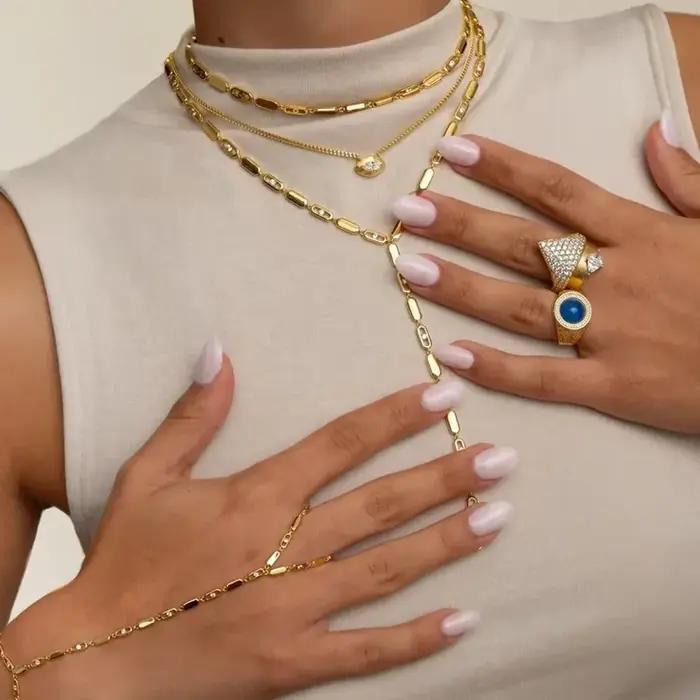 Nouveau Collier Ras du Cou en Y avec Breloques Géométriques Rectangulaires Bling Micro-Pavé CZ