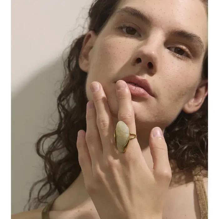 Bague Yhpup résine géométrique réglable plaquée or 18 carats pour femmes occassions spéciales et cadeaux