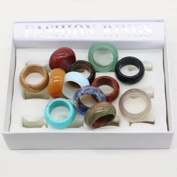Bagues en pierre naturelle pour femme ou petite amie, bijoux de charme, une diversité de pierres, deux types de modèles, cadeau tendance, largeur 12mm