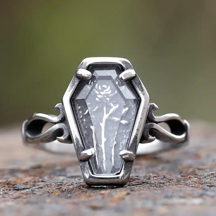 Bague cercueil fleur verre acier titane alliance mariage pour homme femme occasions spéciales style classique elegance subtile