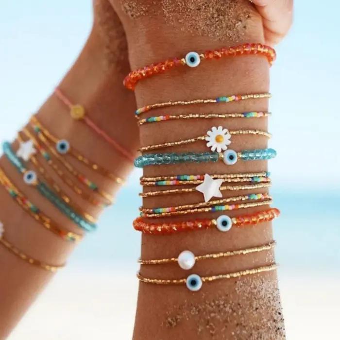 Bracelet mauvais œil en perles de cristal pour femme