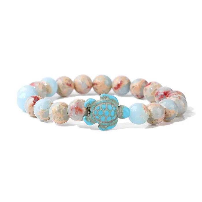 Bracelet de suivi de tortue de mer en pierre avec chaîne corde pour homme et femme style classique pour la conservation de la nature occasions spéciales