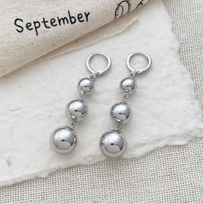 Boucles d'oreilles Punk en métal pour femmes, pendentif à pampilles en perles rondes, couleur or bri