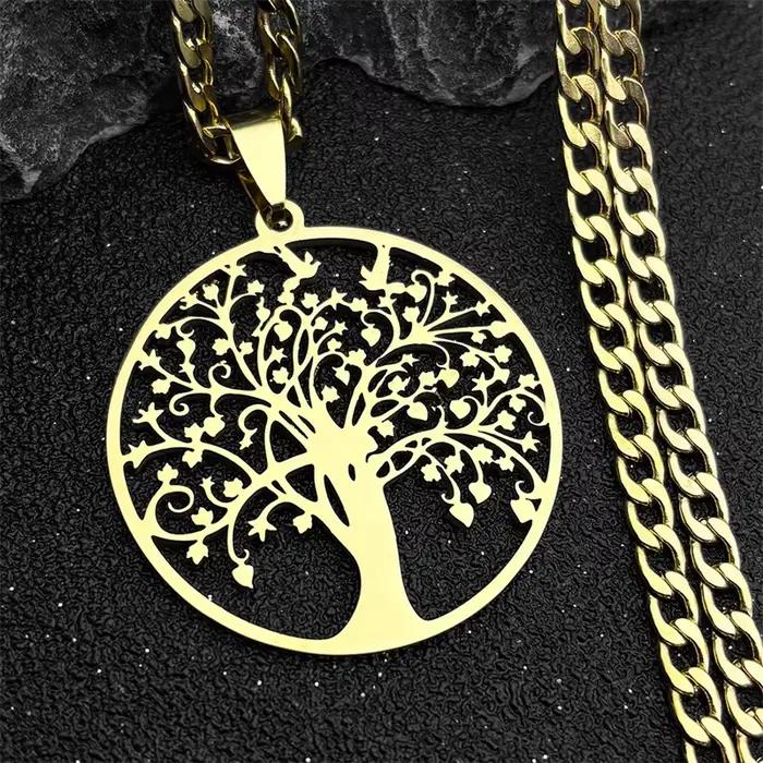 Pendentif symbole de la Nature arbre de vie, en acier inoxydable, couleur or/argent, bijoux pour femmes et hommes, collier à la mode, Bracelet, accessoires