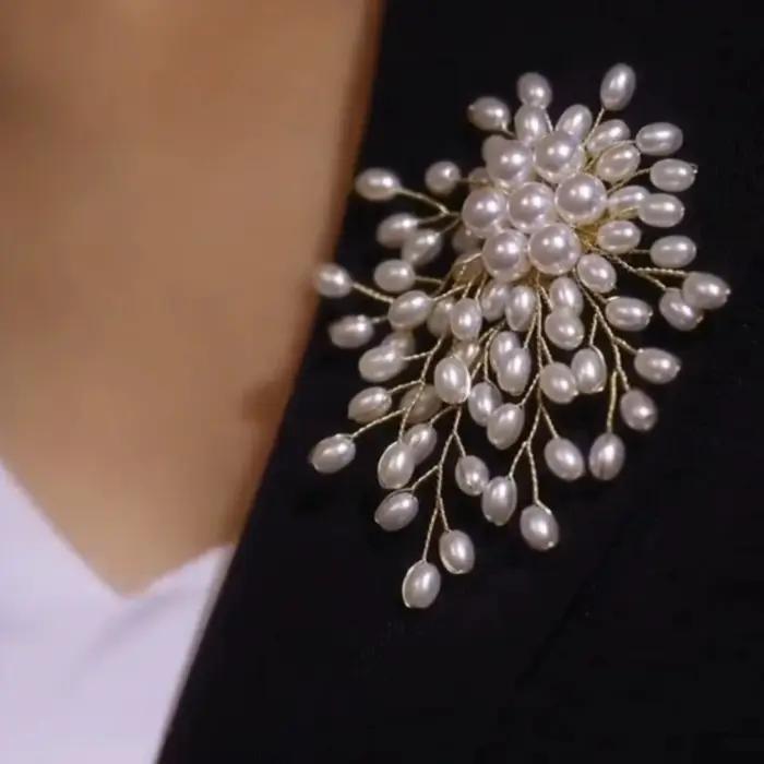 Broche de perles d'imitation tissées à la mode, accessoire pour réunions d'affaires et fêtes, bijoux de mariage élégants, nouveau