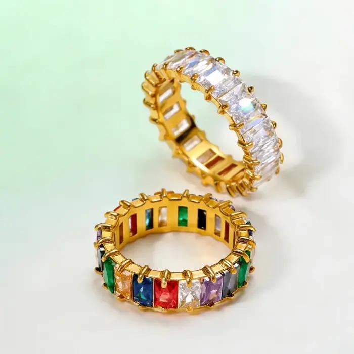 Bague élégante et créative en zircon coloré, rectangulaire, ornée de diamants, bijou unique, inaltér