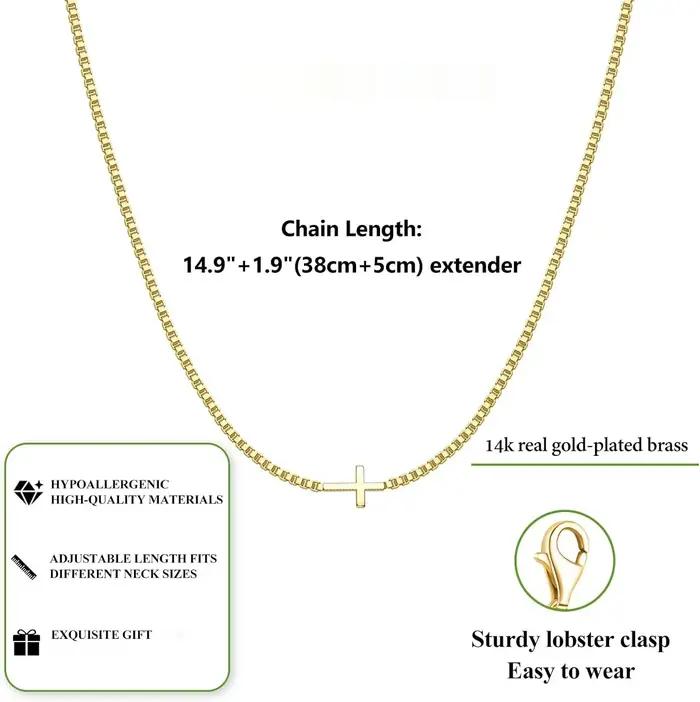 Collier croix pour femmes plaqué or 14 carats