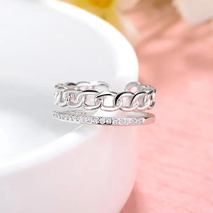 Bague Double couche en argent Sterling 925 pour femmes