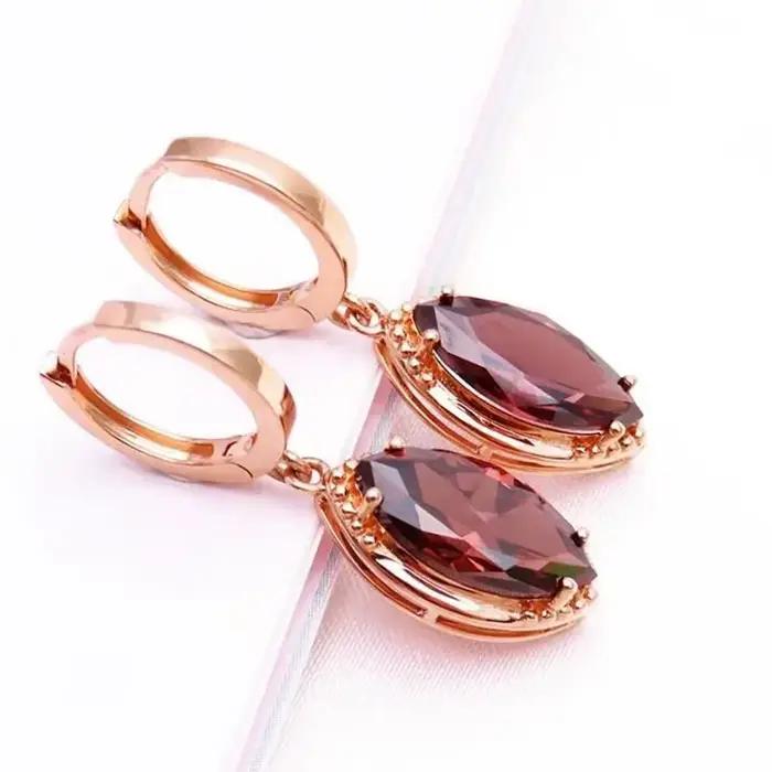 585 violet plaqué or 14K or rose nouvelle forme de Marquise boucles d'oreilles en pierres précieuses roses pour les femmes exquis doux simple bijoux de mode