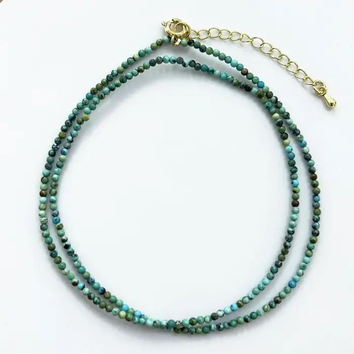 Collier Turquoise naturel 2mm rond pendentif artisanal chaîne en os de luxe cadeau pour femme occasions spéciales