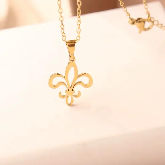 Collier Fleur De Lis en acier inoxydable, pendentif fleur, lys, Saint Nicholas, Lotus, catholique, royauté française, bijoux pour femmes
