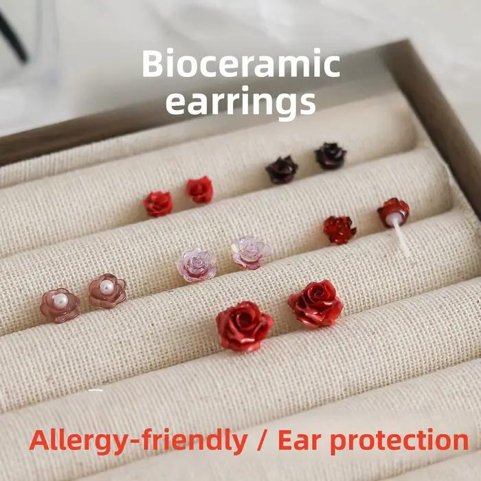 Boucles d'oreilles bio-céramique en résine rouge pour femmes élégantes fleur de rose design minimaliste de luxe vêtements de nuit bijoux amical manchettes d'oreille occasions spéciales