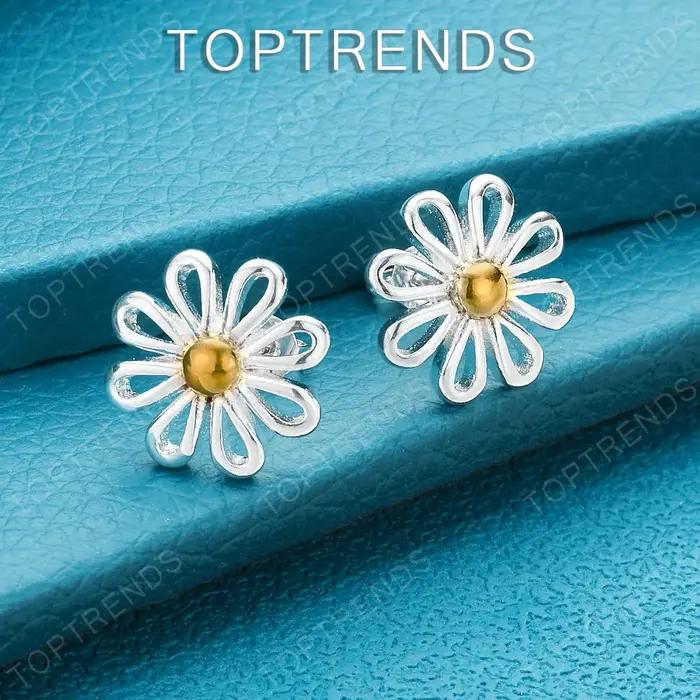 Boucles d'oreilles fleurs de marguerite en argent sterling 925 pour femmes occasions spéciales partis élégantes naturelles