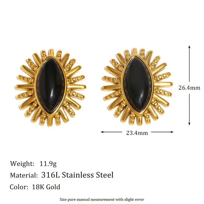 E.B.belle – boucles d'oreilles œil en Agate noire, pierre naturelle, acier inoxydable, plaqué or 18