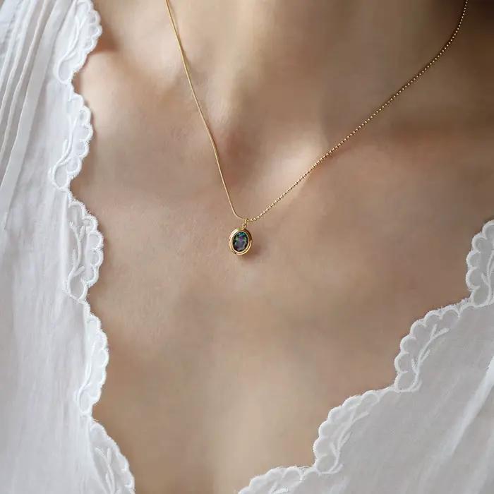 Amaiyllis Vintage couleur noire Zircon géométrique ovale foncé clavicule chaîne collier bijoux pour femmes cadeau