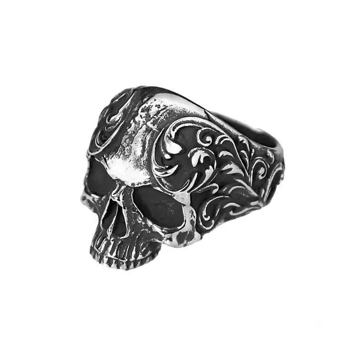 Bague gothique Vintage en forme de crâne sculpté pour hommes et femmes