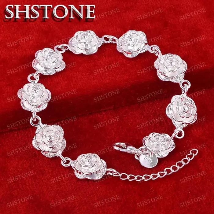 SHSTONE 18K or fleur de Lotus lien Bracelets pour femme fête mariage fiançailles noël anniversaire mode bijoux dame cadeau
