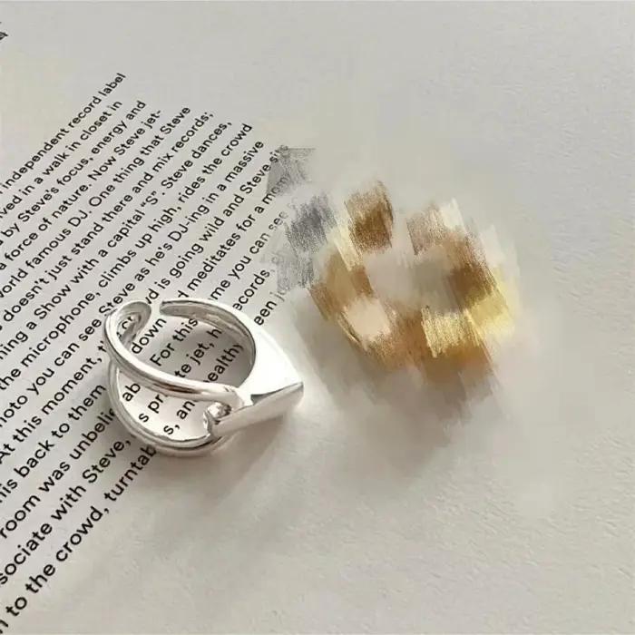 ANENJERY – bague géométrique pour femmes, anneau à ligne asymétrique lisse, Goden français, couleur argent, accessoires assortis