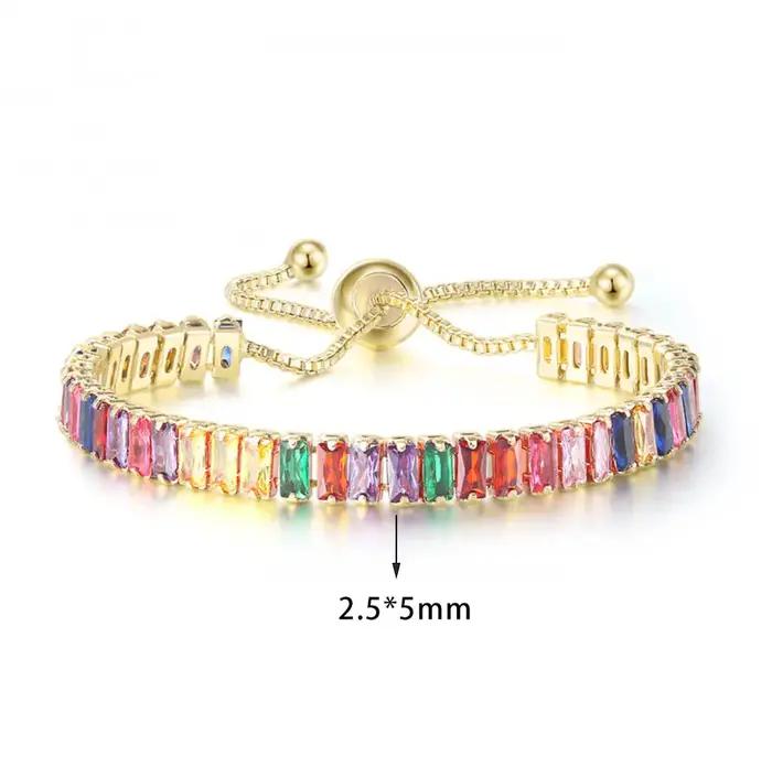 Bracelets de Tennis multicolores réglables pour femmes, bijoux de mariage arc-en-ciel, breloque en Zircon coloré, chaîne à main, DZH043