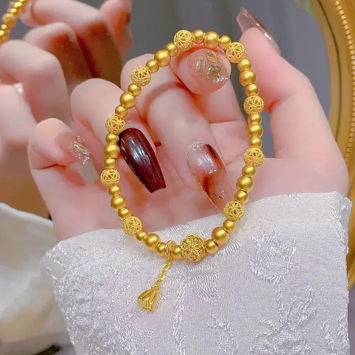 Bracelet Fuman Lianhua couleur or pour femmes, fleur de pêcher, combiné familial Fuman, perle ronde,