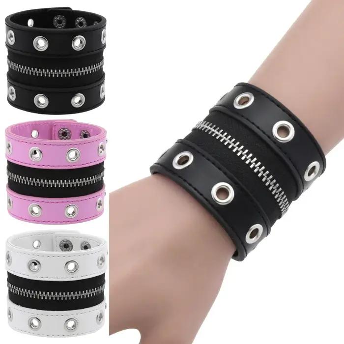 Bracelet gothique en cuir avec fermeture éclair