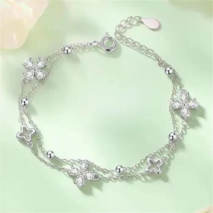 Bracelet trèfle à quatre feuilles en argent Sterling 925 pour femmes