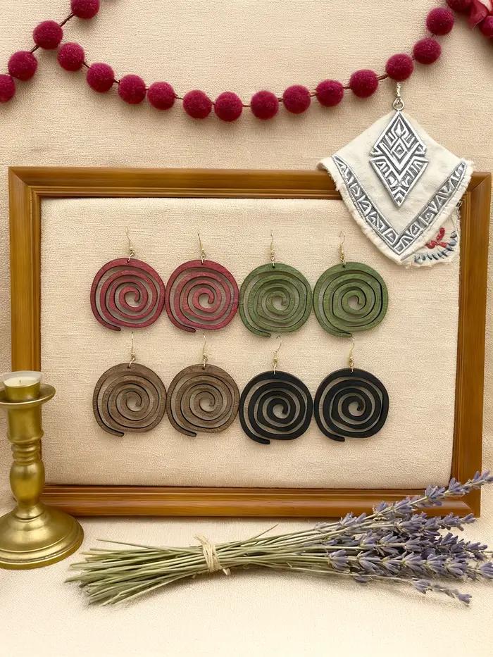 4 paires/ensemble de boucles d'oreilles géométriques rondes en bois de Style Vintage
