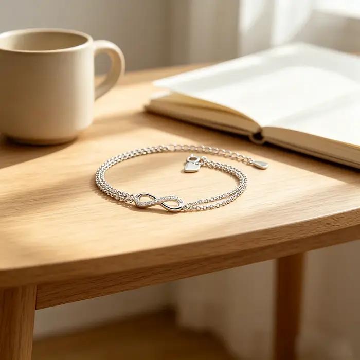 Bracelet en argent sterling 925 design minimaliste huit infini avec zircon incrusté pour femmes occasions spéciales
