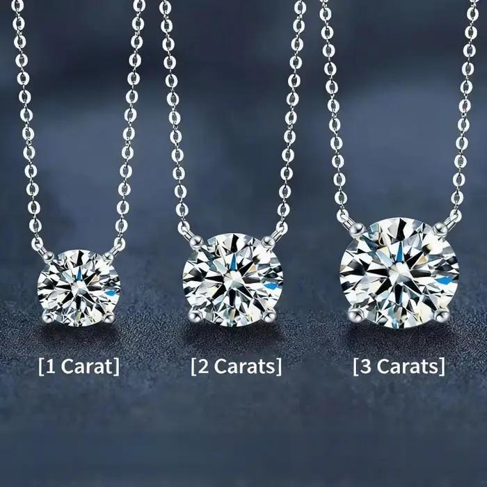Collier pendentif en argent sterling 925 pour femme - Diamant 1/2/3 carat