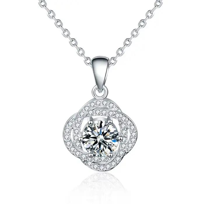 Collier pendentif en moissanite nœud d'amour en argent S925 LinkerLove pour femmes, plaqué or blanc,