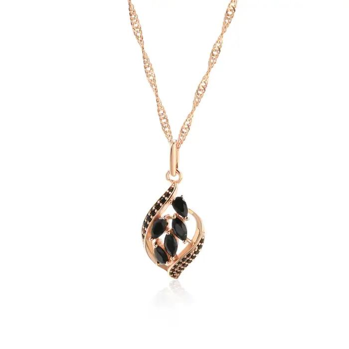 SYOUJYO – collier avec pendentif pavé en Zircon naturel noir pour femmes, couleur or 585, bijoux fin