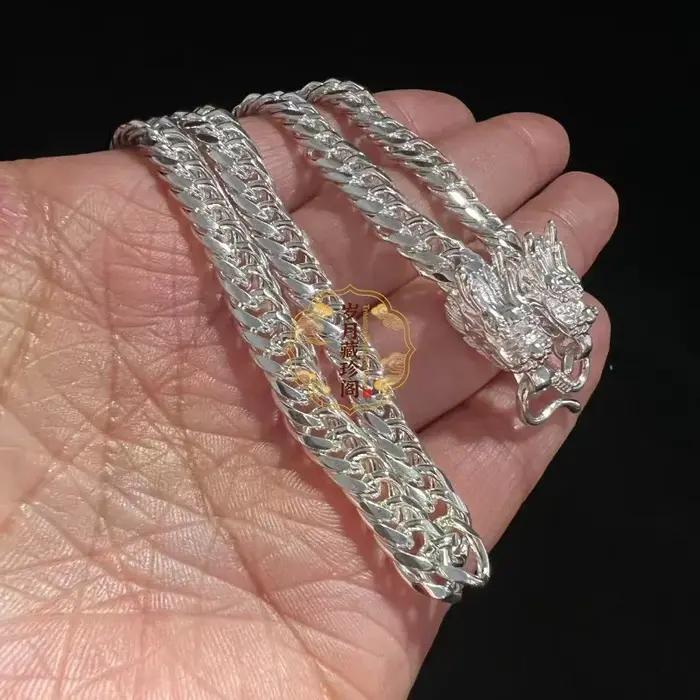 Collier tibétain en argent fin avec tête de dragon, bijoux nobles et solides, cadeau de mariage de luxe pour hommes et femmes