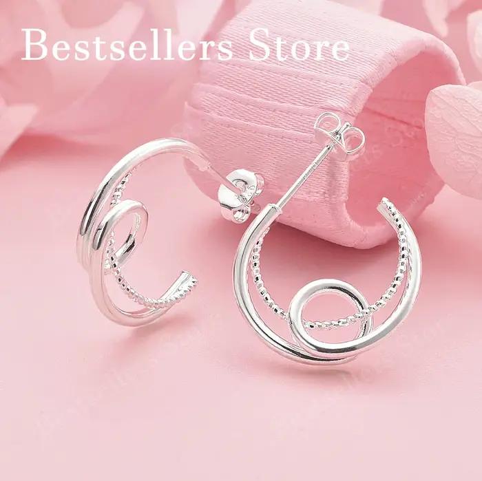 Boucles d'oreilles spirales simples à double anneau en argent sterling 925 pour femmes, bijoux éléga