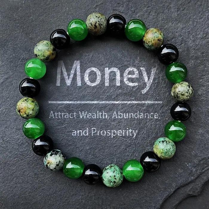 Bracelet de perles vertes à la mode de 8 mm – Bracelet en corde élastique fait à la main – Le meille