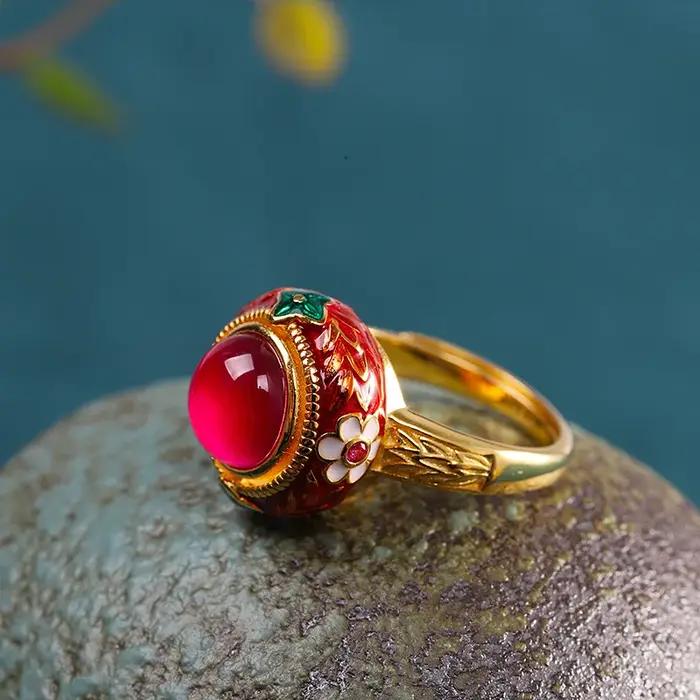 Ensemble de bijoux en cornialine naturelle pour femmes, artisanat en or ancien de Style palais, Vint